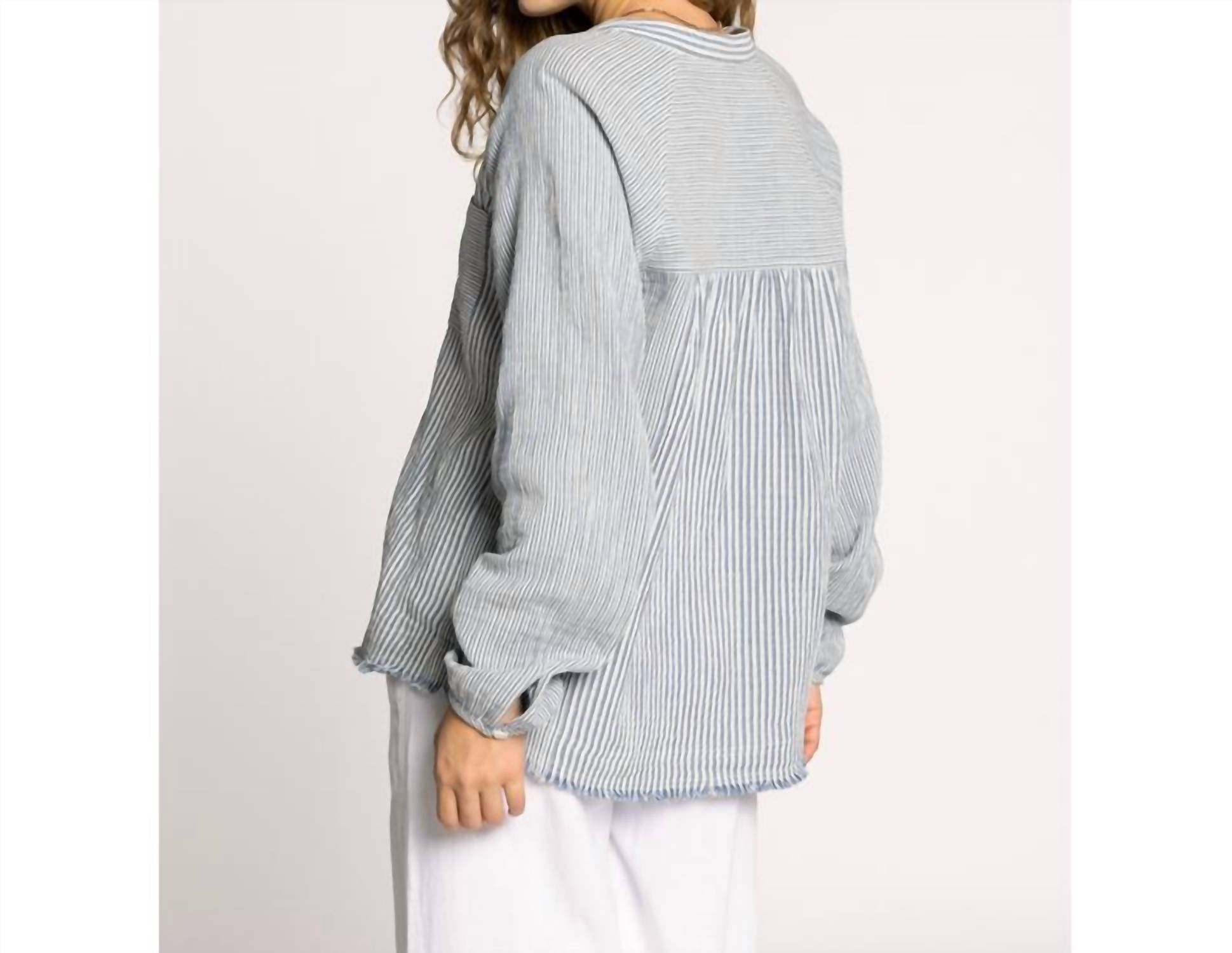 Thread & Supply Maia V Neck Long Sleeve Shirt in blue stripe - women's long sleeve top - alternate view