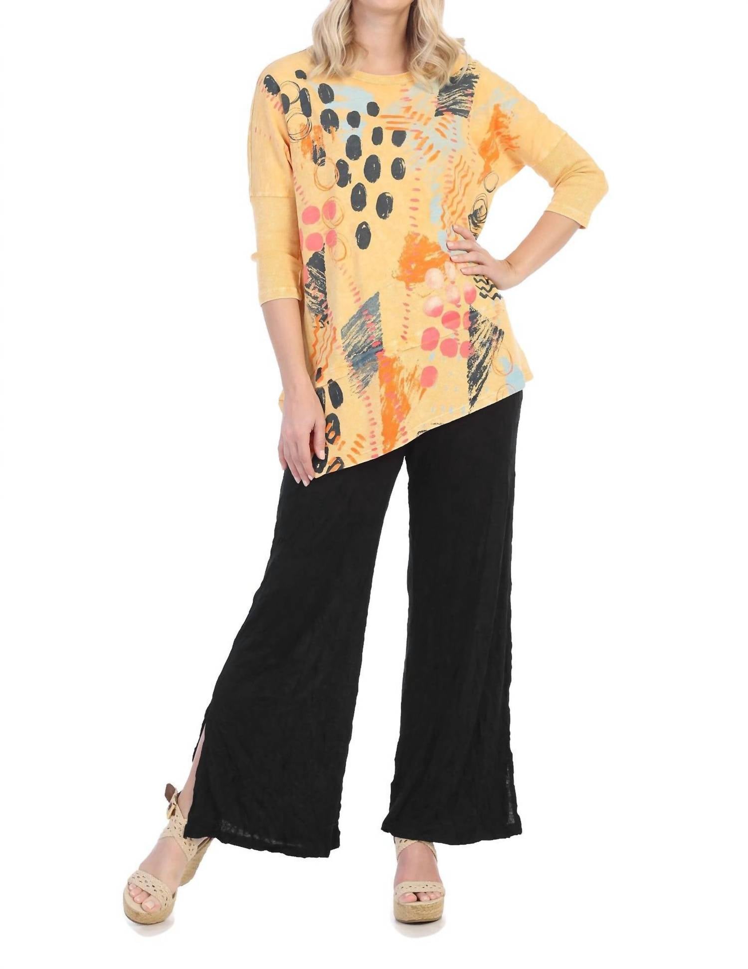 Jess & Jane Dottie Mineral Washed Dolman Sleeve Cotton Top - Plus in wheat - women's blouse