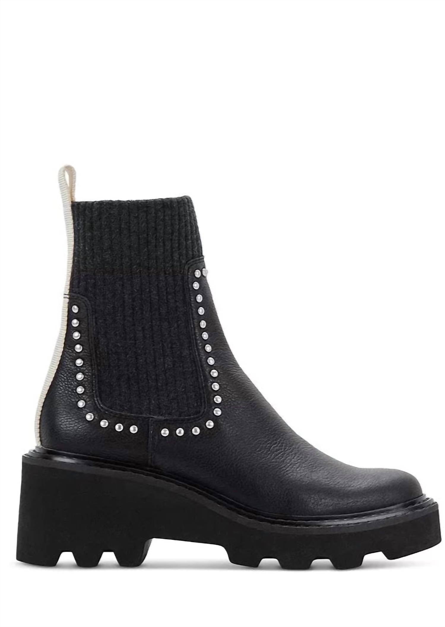 Dolce Vita Women's Leather Knit Chelsea Platform Stud Boot in black - women's shoe