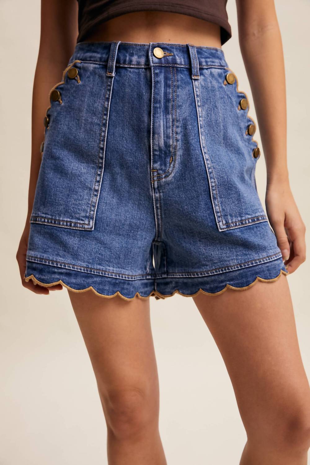 Listicle - Women's Lizzy Scallop Button-side Stretch Denim Shorts