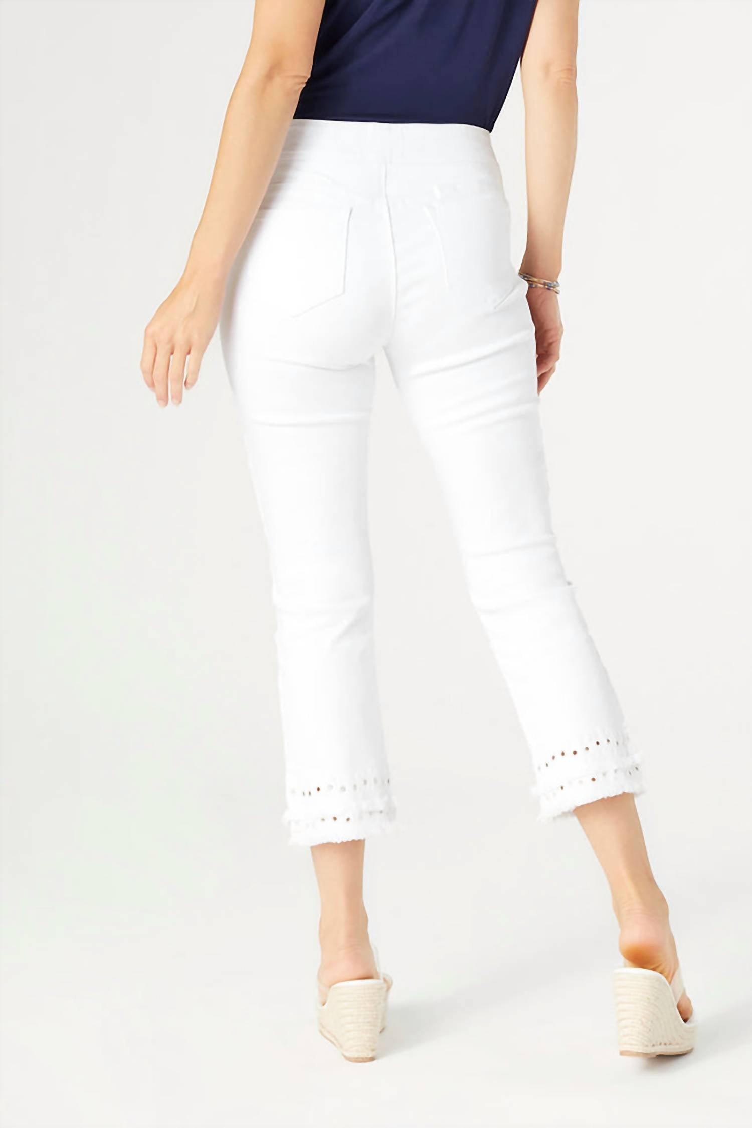 COCO + CARMEN Omg Capri Jeans With Embroidered Eyelet Trim in white - women's jeans - detail view