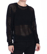 Minnie Rose Cashmere Open Novelty Stitch Boxy Pullover Sweater in black - women's sweater