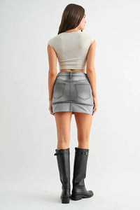 Mica Denim - High Rise Cuffed Mini Skirt