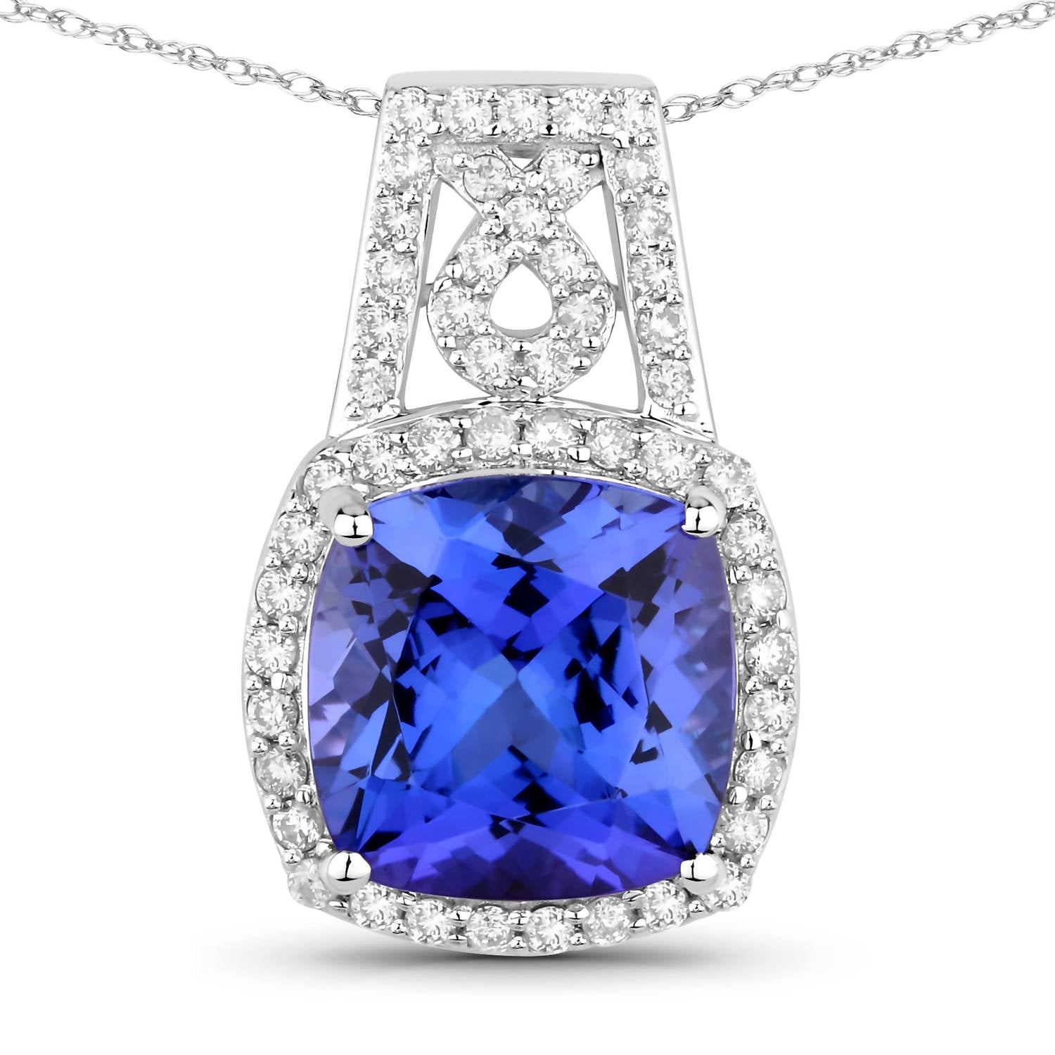 Diana M Jewels Women's Cushion Natural Tanzanite Pendant Necklace (4.30 Ct) - Statement in 14k white gold - women's jewelry - detail view