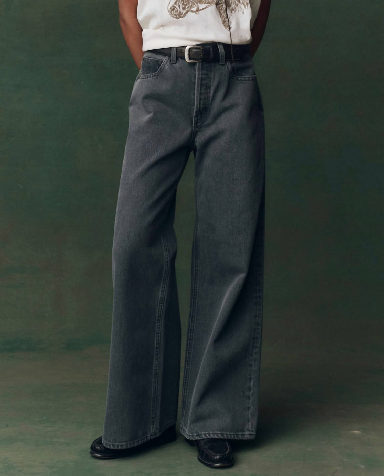 THE GREAT. Slouch Wide Leg Jean in graphite wash - women's jeans