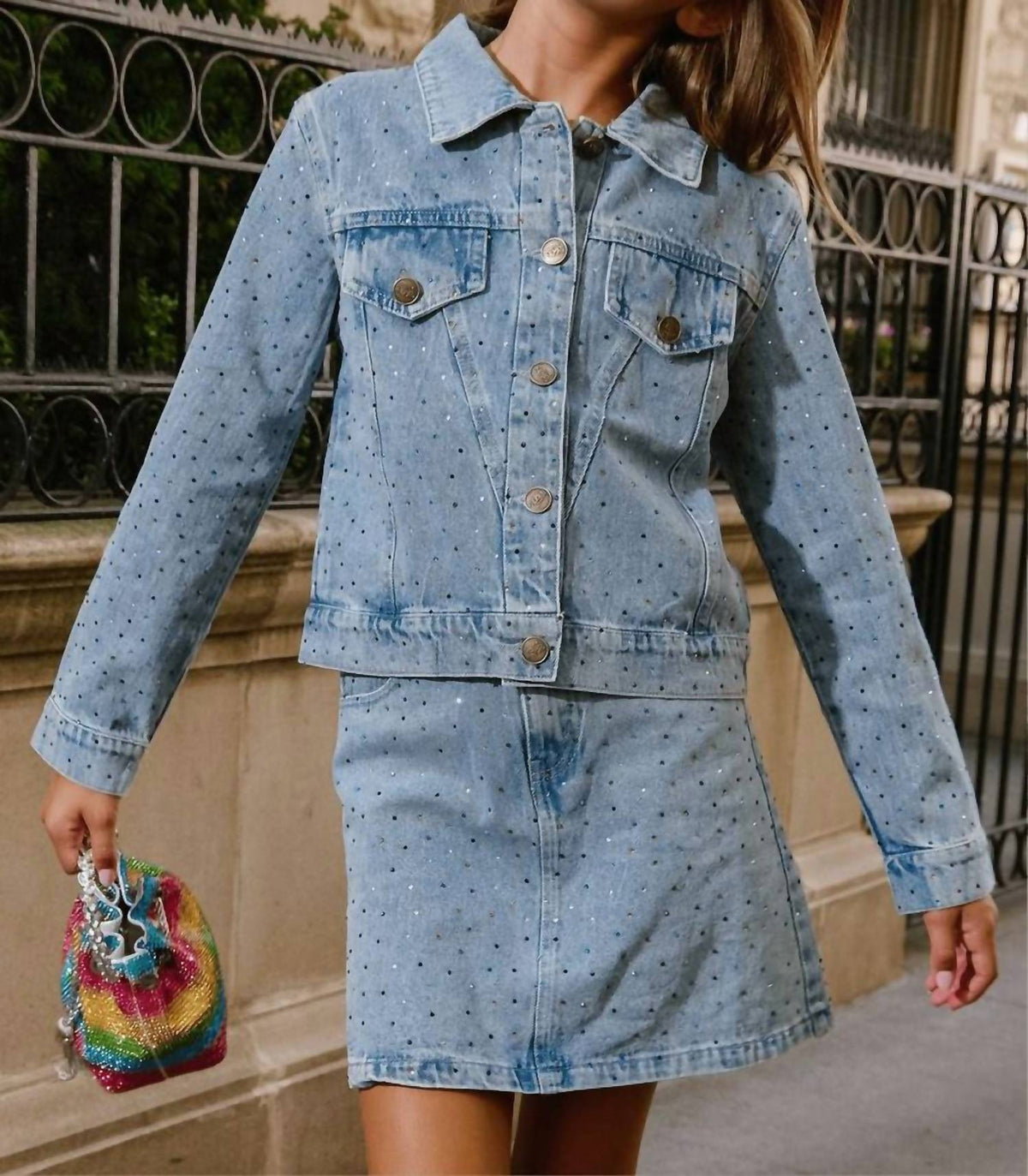 Lola + The Boys - Rainbow Sparkle Denim Jacket