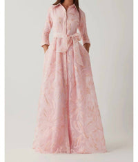 Teri Jon - Metallic Organza Jacquard Shirt Waist Gown