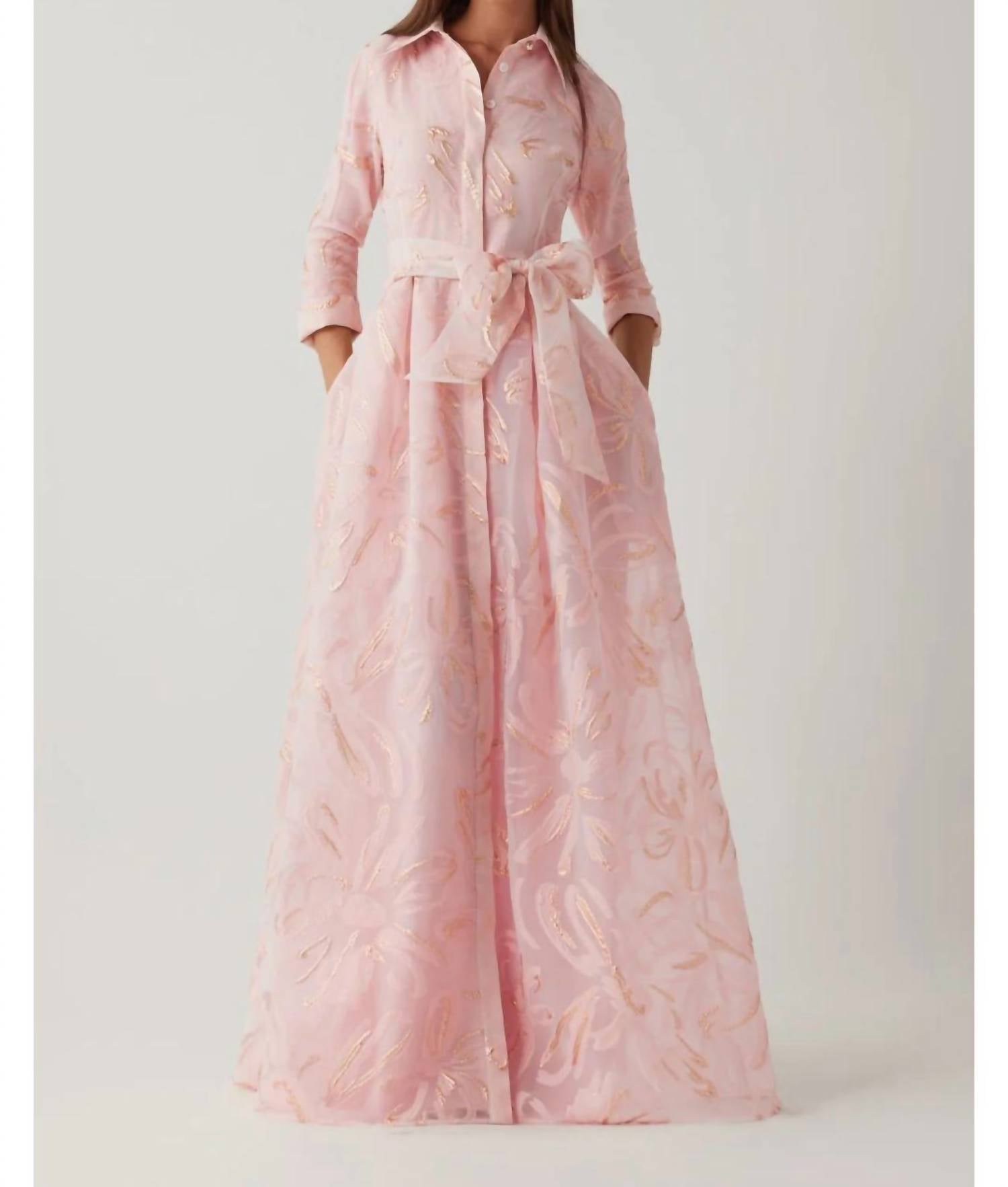 Teri Jon - Metallic Organza Jacquard Shirt Waist Gown