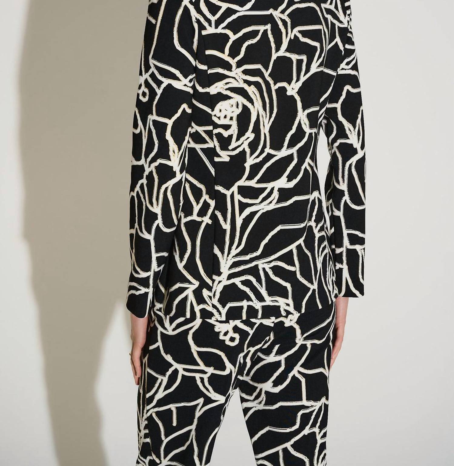 Joseph Ribkoff Lux Twill Foiled Floral Blazer in black vanilla - women's jacket - detail view