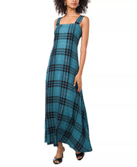 VINCE CAMUTO Square-neck Plaid Smocked-back Maxi Dress in teal - women's dress - alternate view