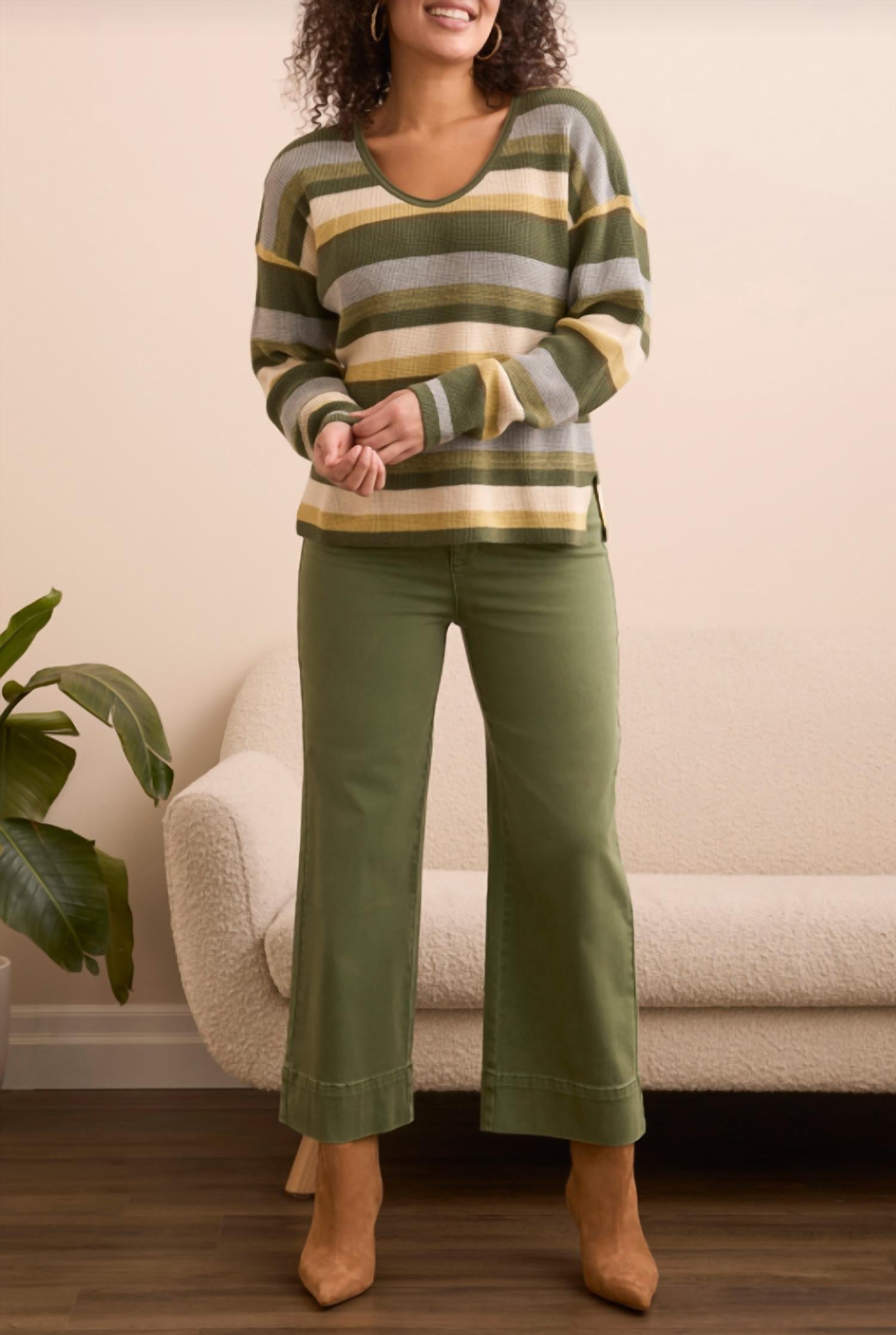 Tribal - Combed Cotton U-neck Waffle Sweater