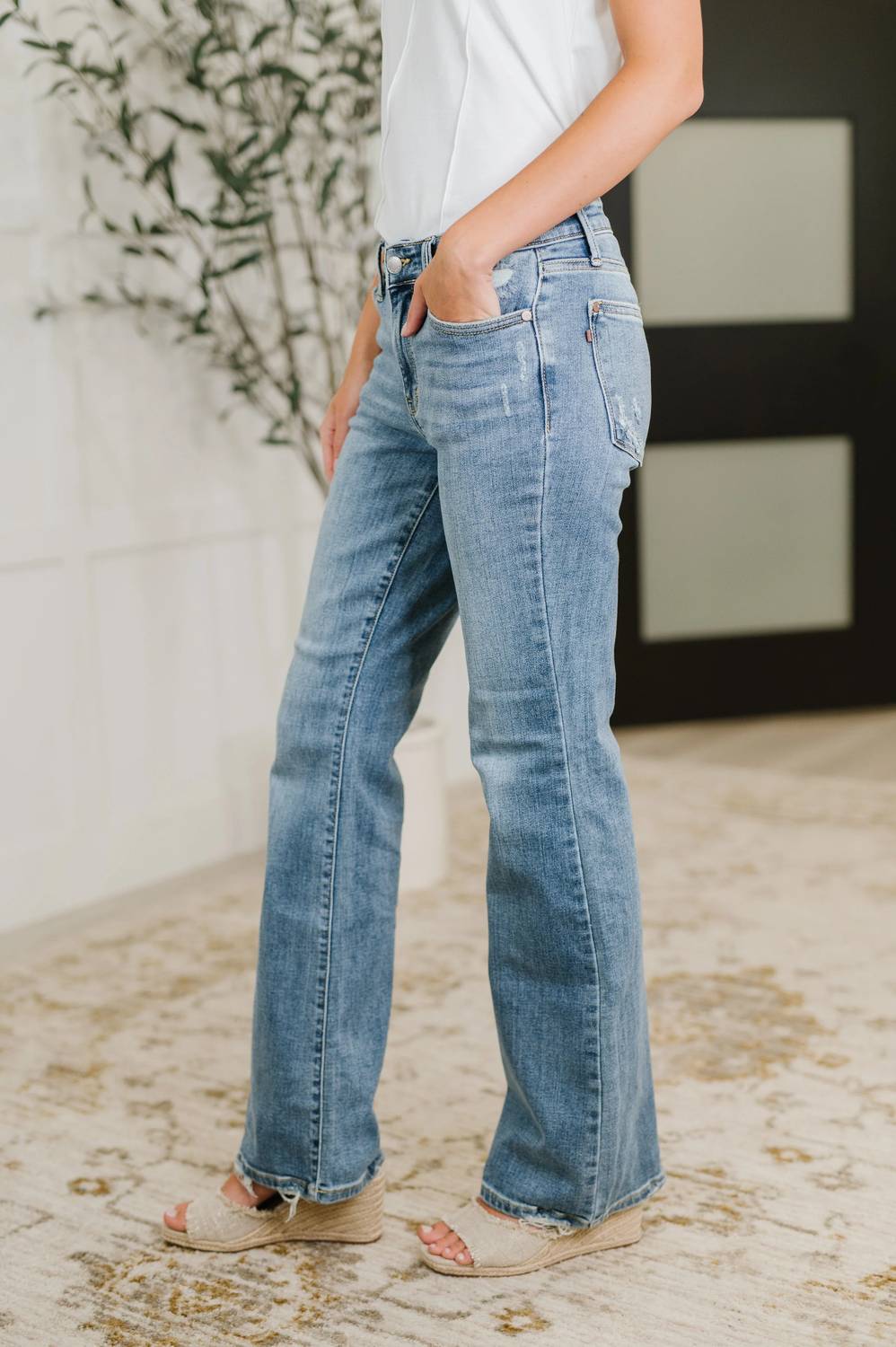 Judy Blue - Mid Rise Destroy Hem Bootcut Jeans