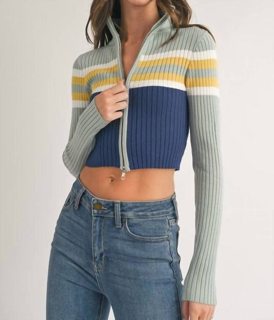 Klesis - Crop Stripe Zip Pullover