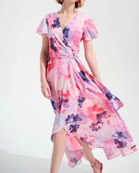 Joseph Ribkoff - Printed Chiffon High Low Wrap Dress