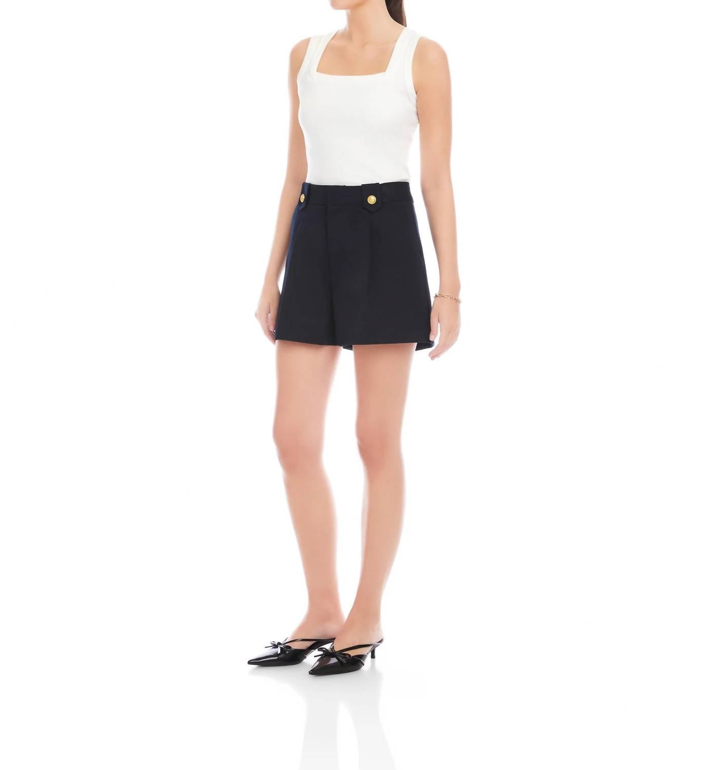 Fifteen Twenty Cassidy Pleated Shorts in navy - women's shorts - detail view