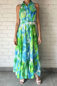 HEMANT & NANDITA Long Dress With Belt in green - women's dress