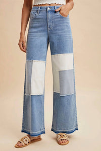 Anniewear - Comfort Stretch Patchwork Wide Leg Jeans