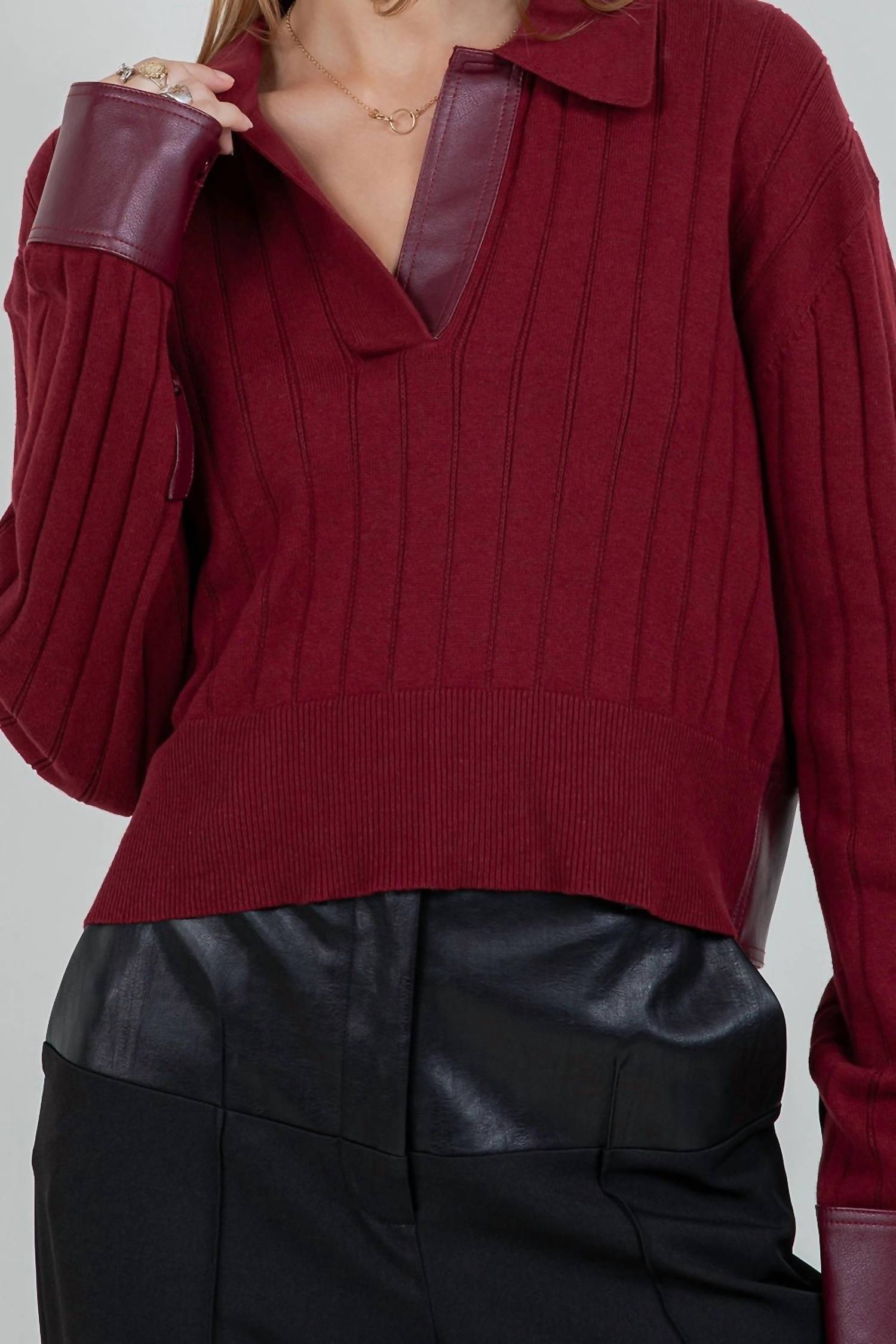 Whiteroom+Cactus - Contrast Knitted Long Sleeve Sweater