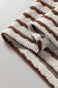 Aiwee Fashion - Textured Stripe V Neck Button Front Knit Top