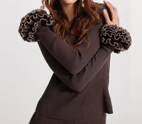 Theo The Label - Women's Nomia Ruffle Sleeve Johnny Sweater