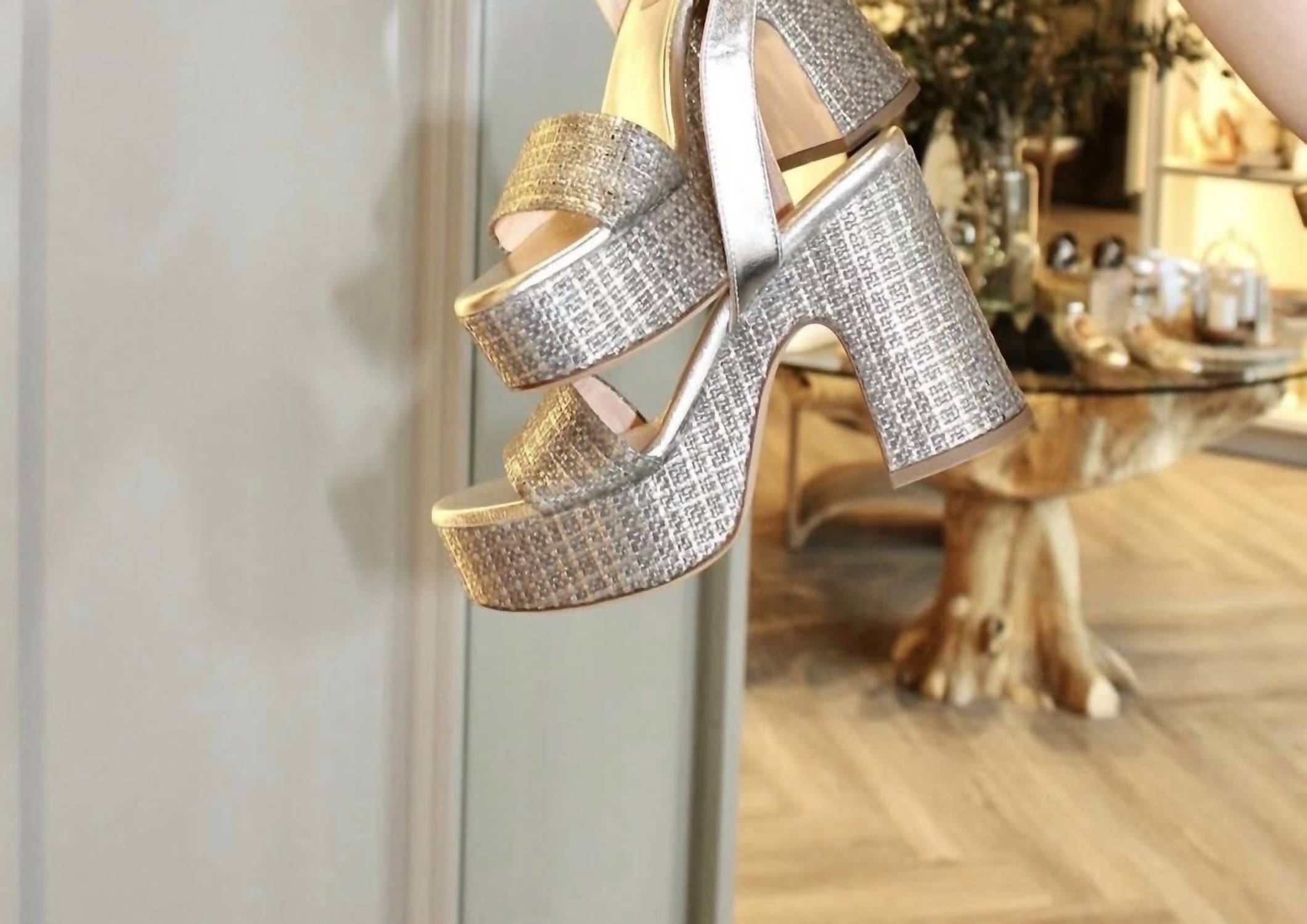 AGL Women's Sandy Metallic Open Toe Sandal in gold - women's sandal - detail view