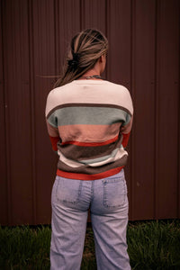1 The Woman - Striped Color Block Knit Drop Shoulder Sweater