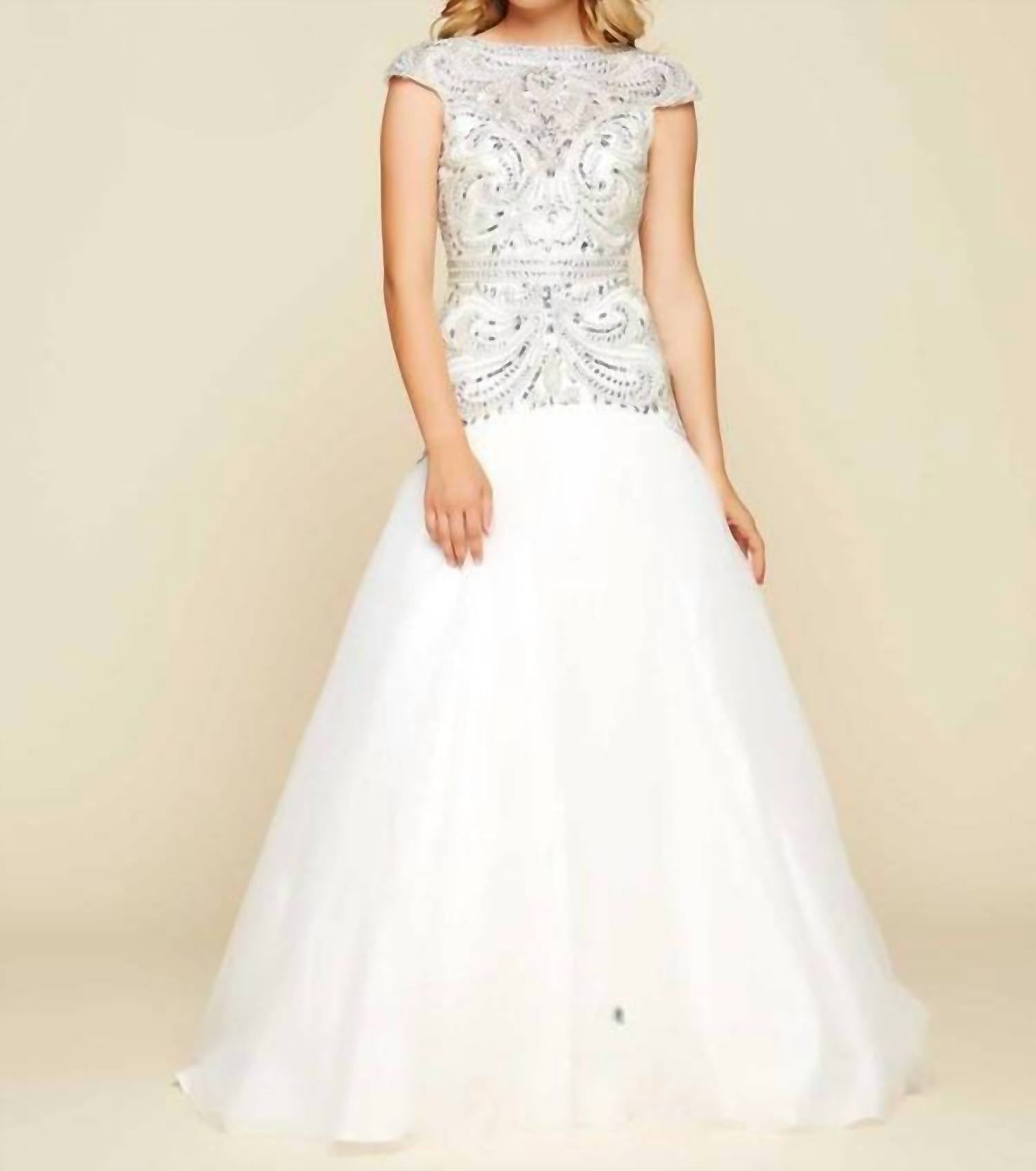 Mac Duggal - Cap Sleeve Ornate Illusion Trumpet Gown
