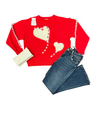 &Merci - Women's Fuzzy Hearts Sweater