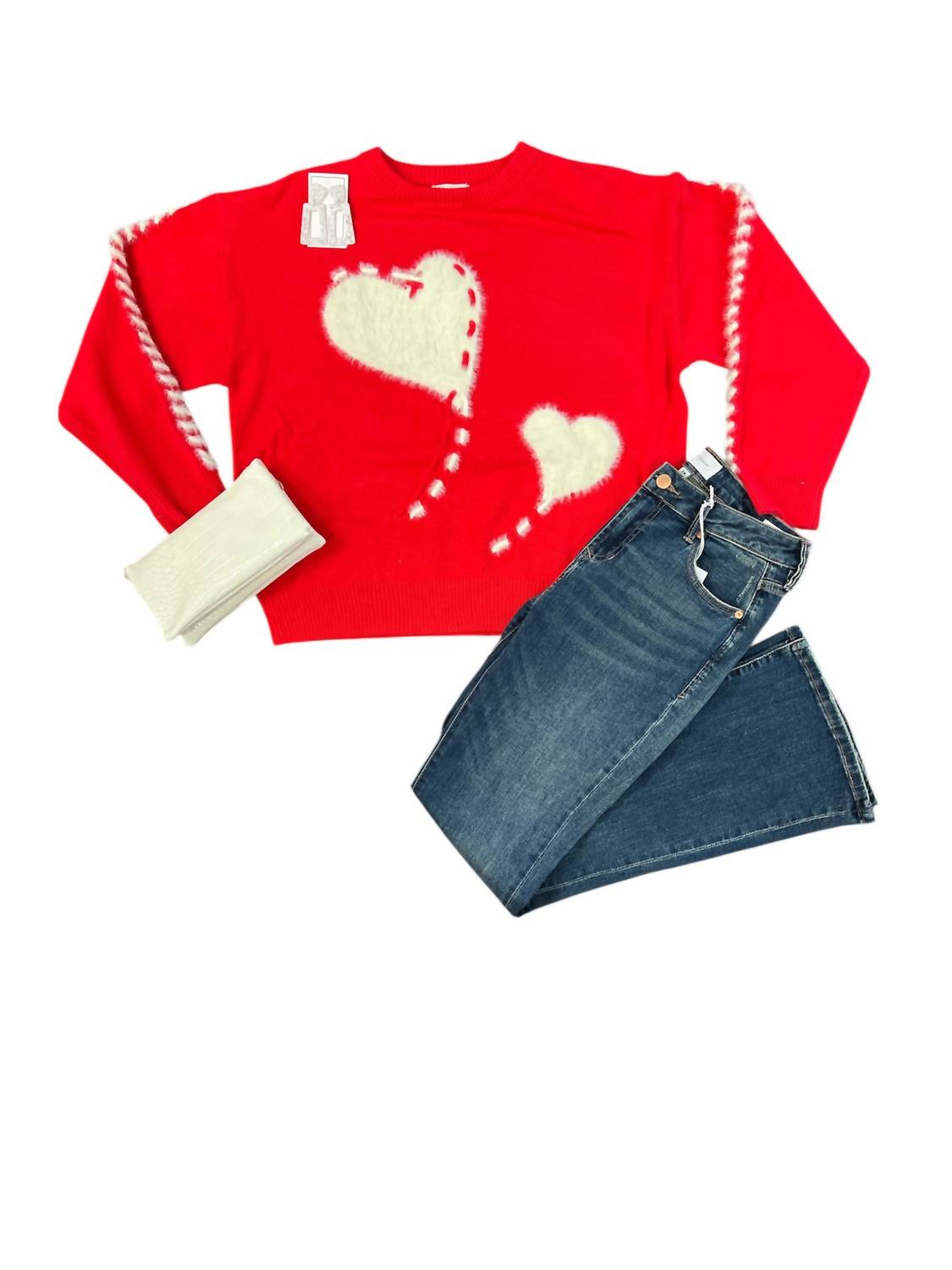 &Merci - Women's Fuzzy Hearts Sweater