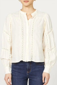 DEAR JOHN DENIM Alberta Long Sleeve Ruffle Blouse in whitecap gray - women's blouse