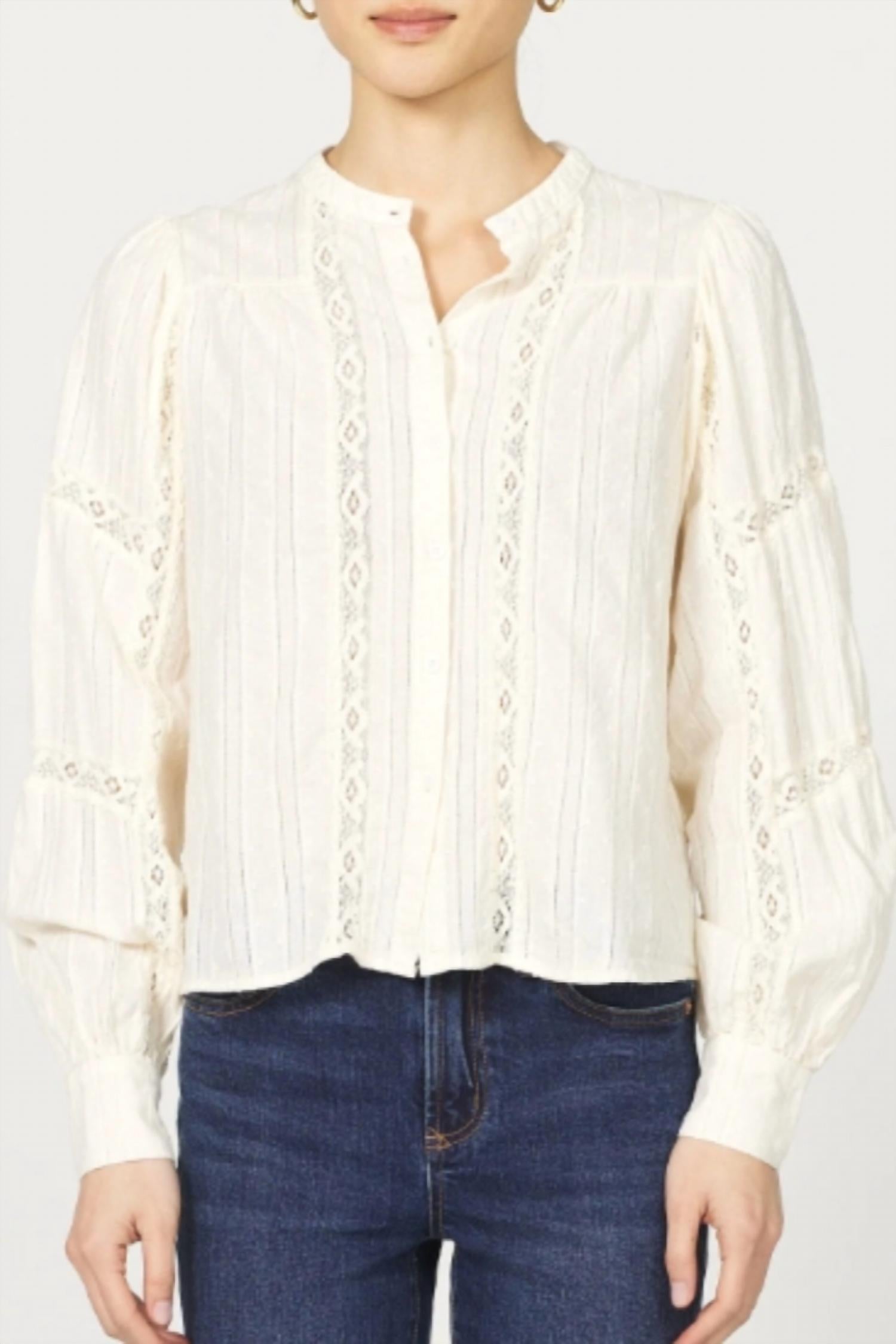 DEAR JOHN DENIM Alberta Long Sleeve Ruffle Blouse in whitecap gray - women's blouse