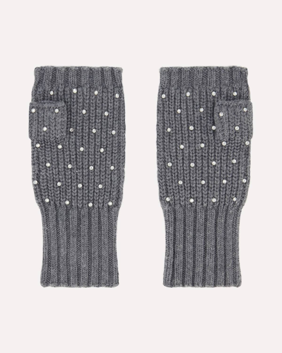 Minnie Rose - Women's Cotton Cashmere Rhinestone Fingerless Gloves