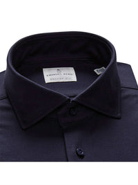 Emanuel Berg Men's Modern 4flex Stretch Knit Shirt in navy solid - men's long sleeve top - detail view