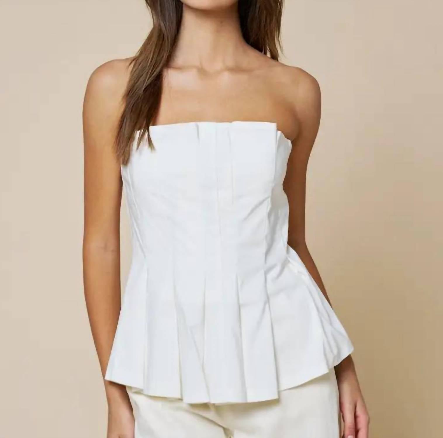 Lalavon - Strapless Pleated Peplum Top