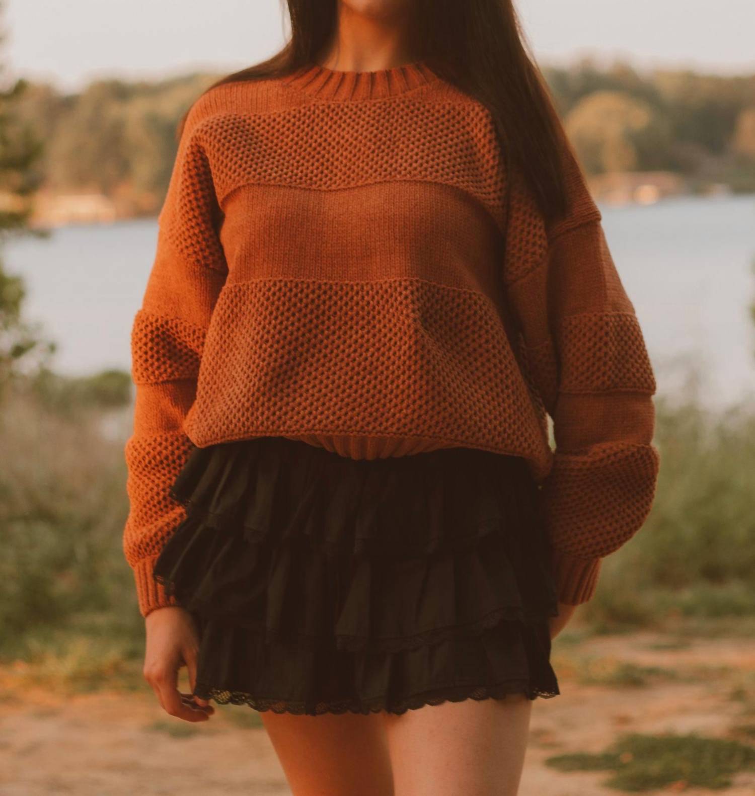 Miss Me Amber Skies Long Sleeve Sweater in brown - women's sweater