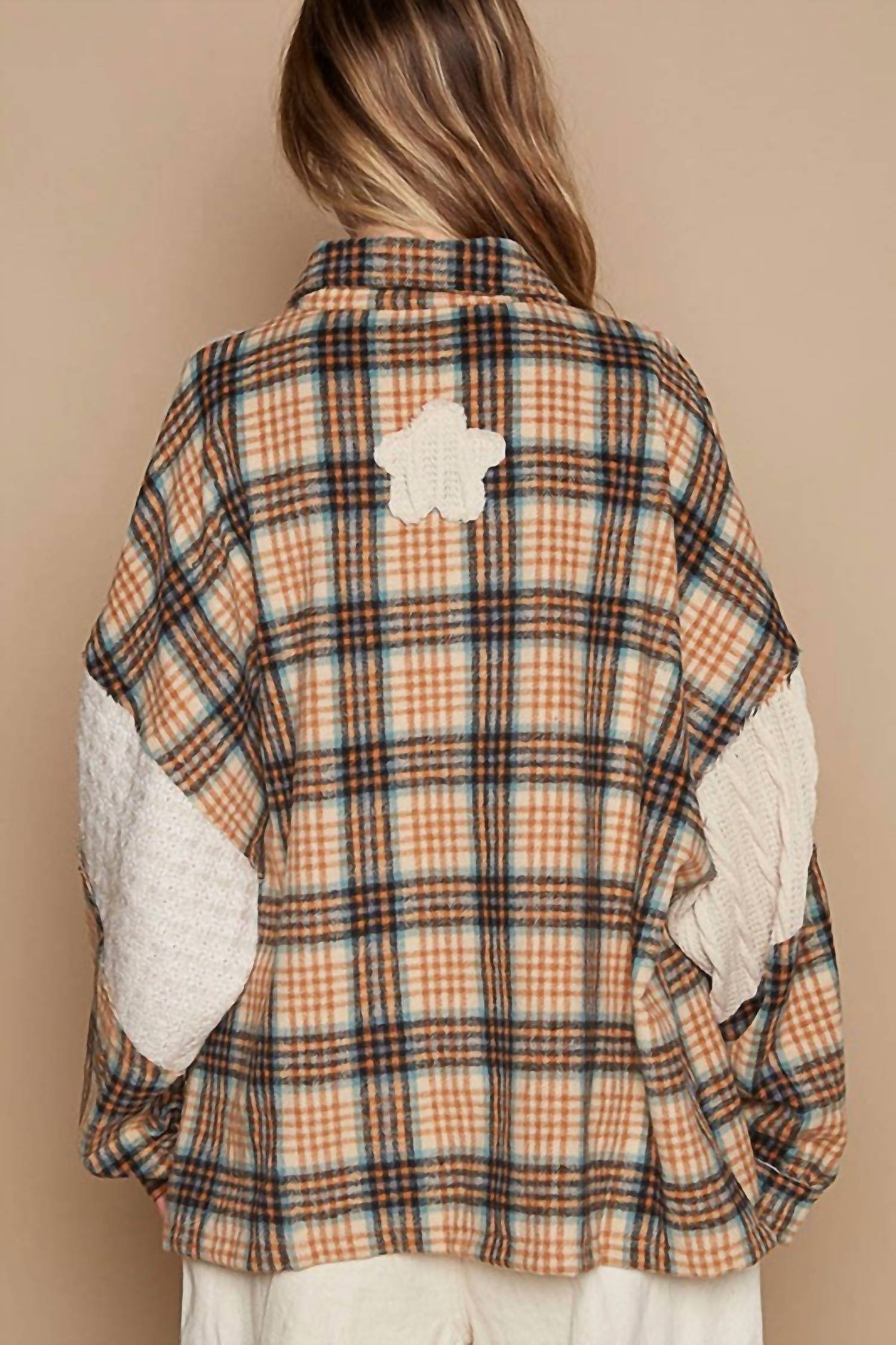 Pol - Vintage Washed Knit Patch Front Pocket Plaid Shirt