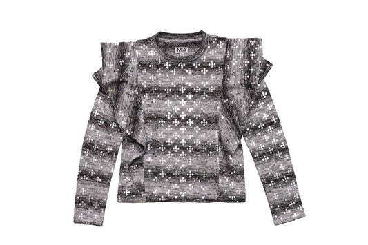 Mia - Girls' Sequin Ruffle Flutter Sweater