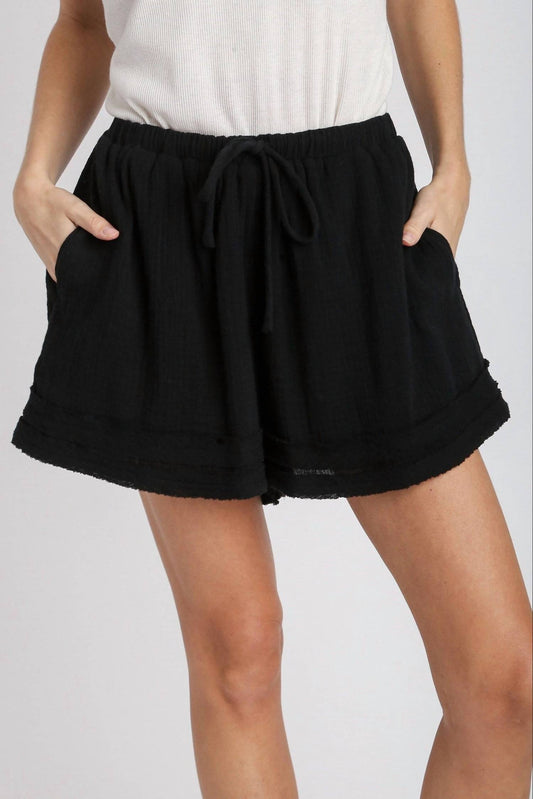 Umgee - Gauze Layered Frayed Hem Shorts