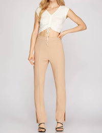 She + Sky - Heavy Knit Side Split-hem Straight Pants