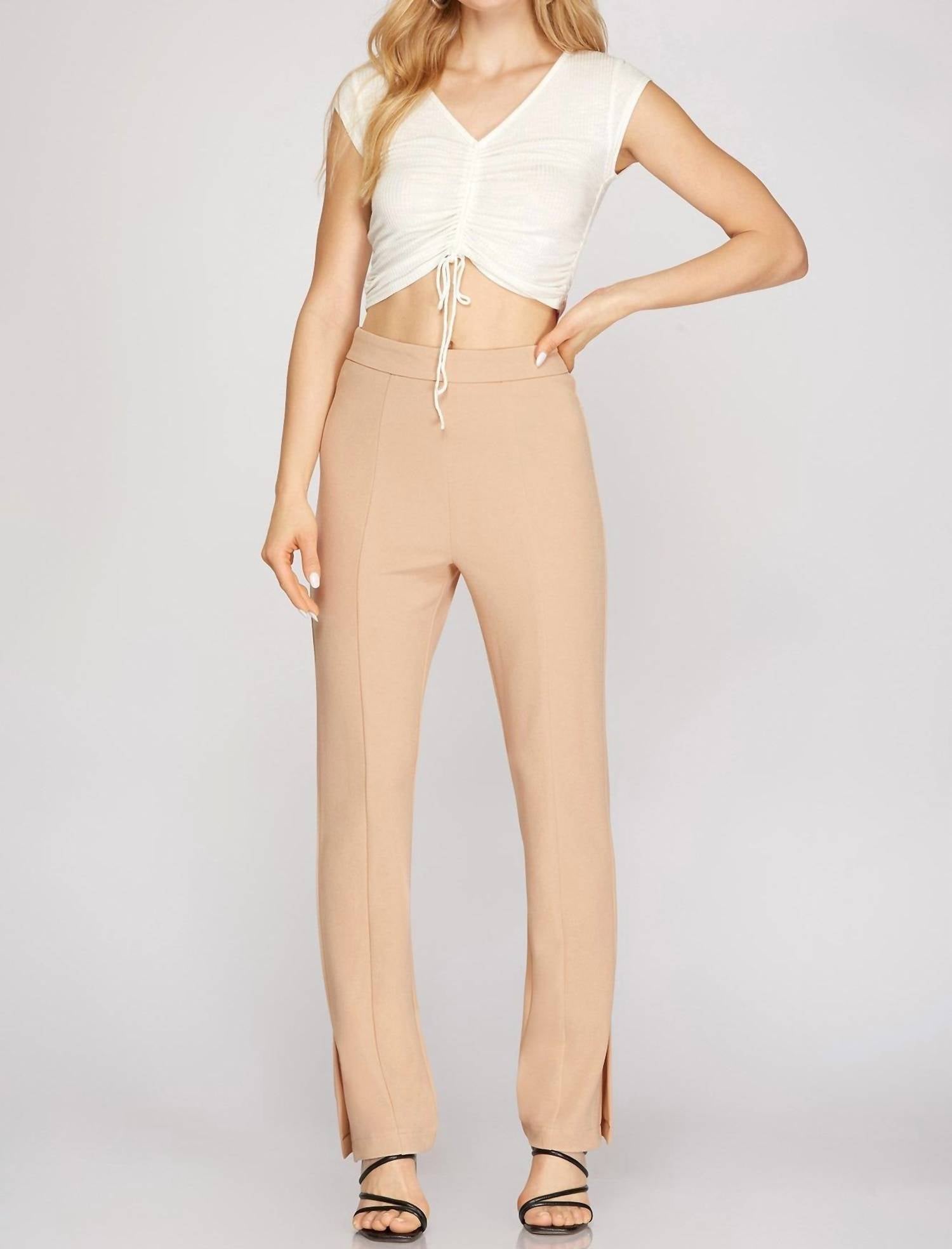 She + Sky - Heavy Knit Side Split-hem Straight Pants