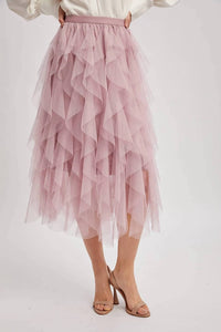 Bluivy - Spiral Ruffled Tulle Midi Skirt