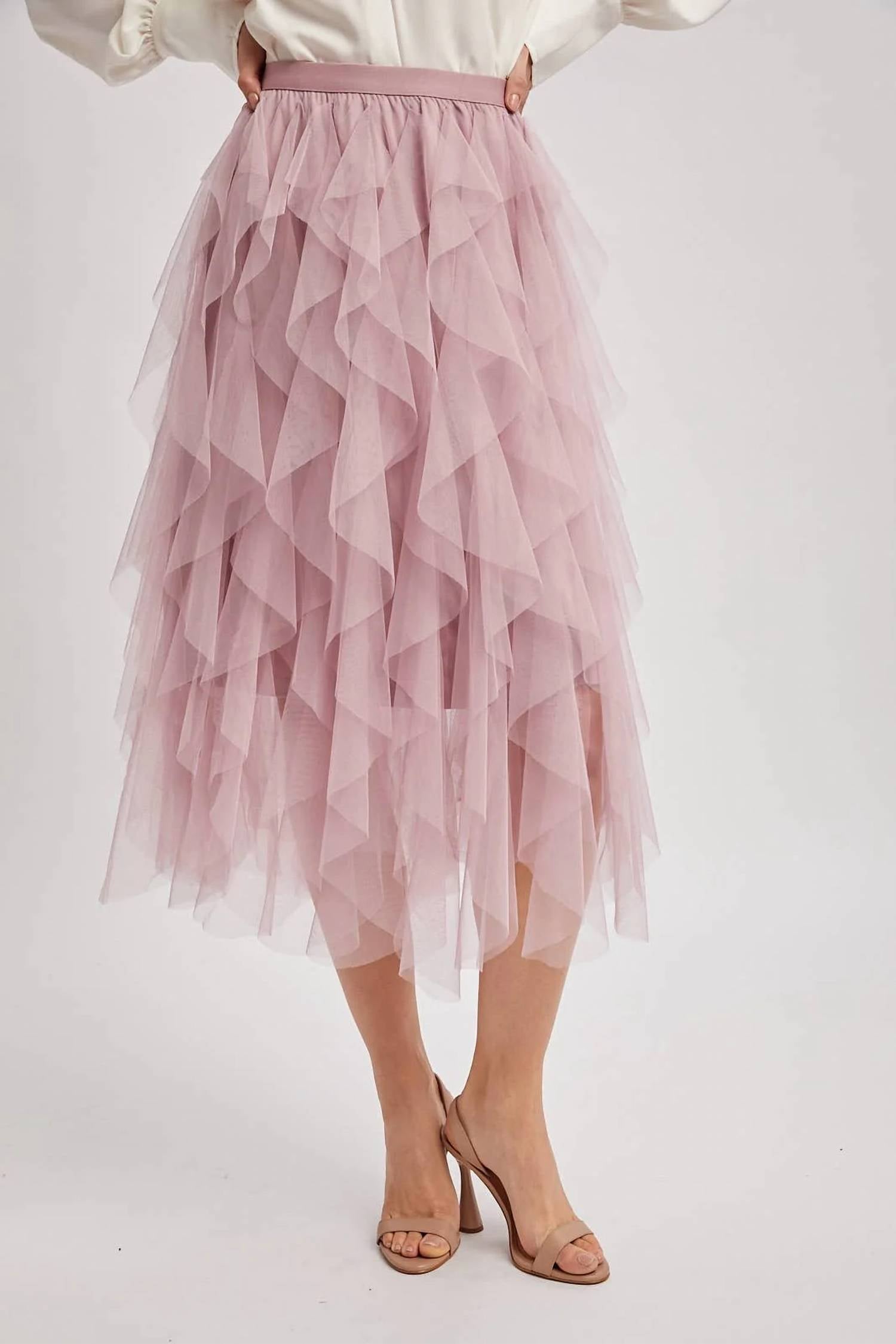 Bluivy - Spiral Ruffled Tulle Midi Skirt