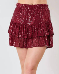 FANTASTIC FAWN Sequin Mini Skirt in maroon - women's skirt