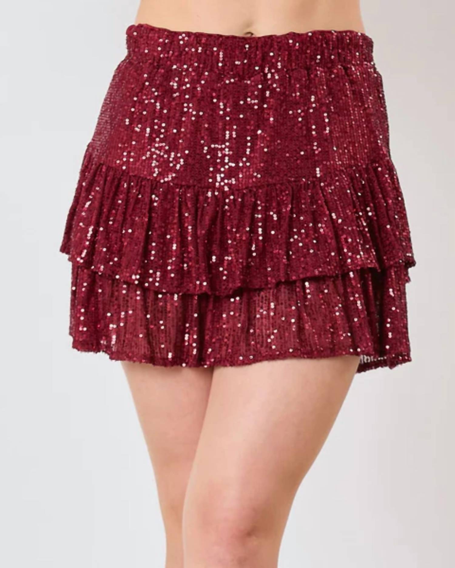FANTASTIC FAWN Sequin Mini Skirt in maroon - women's skirt
