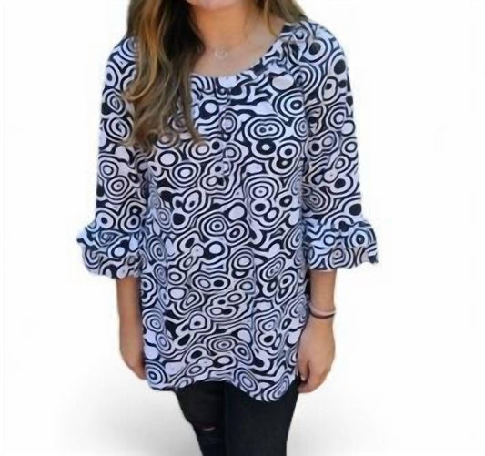 Erma’S Closet - CIRCLE PRINT TUNIC WITH RUFFLE TRIM ON SLEEVE