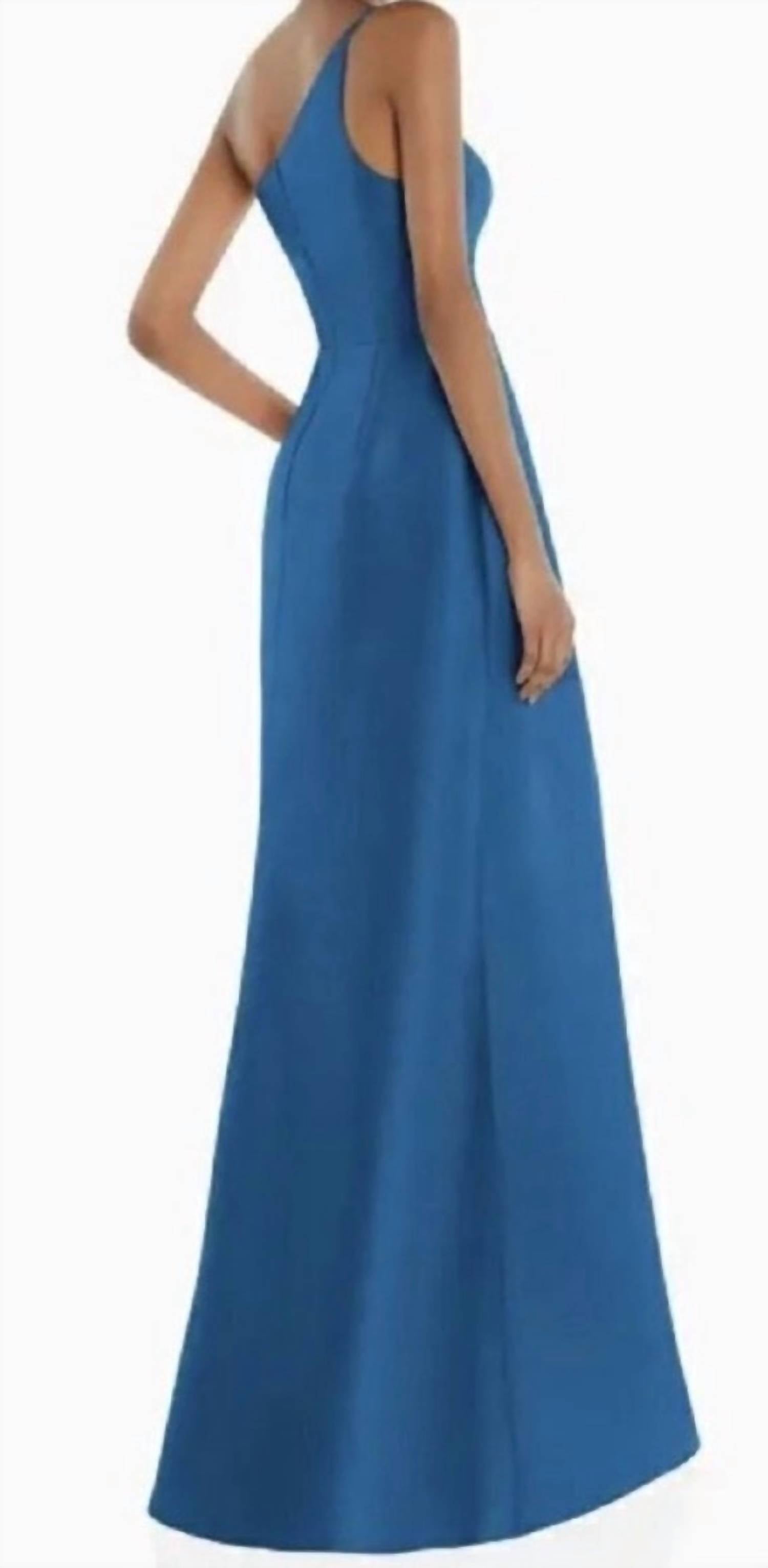 ALFRED SUNG One-shoulder Twill High-low Gown in classic blue - women's dress - alternate view