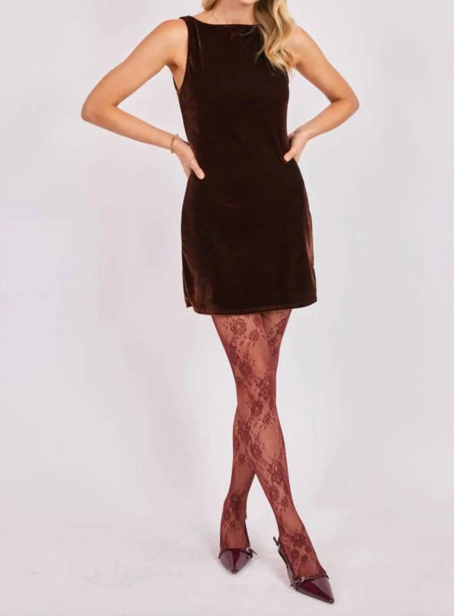 Sadie & Sage Midnight Oil Boatneck Dress in chocolate - women's dress - detail view