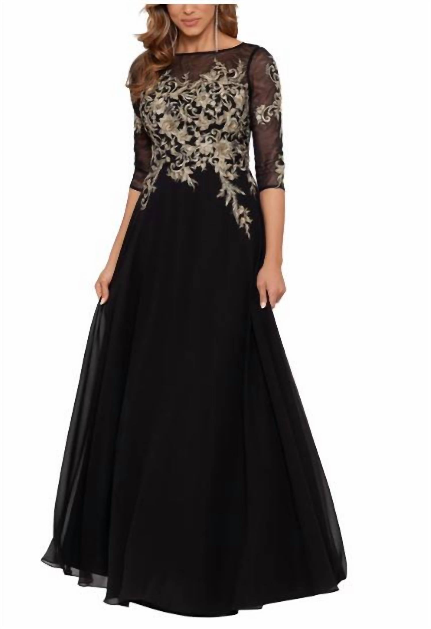 Betsy & Adam - Metallic Embroidered Evening Dress