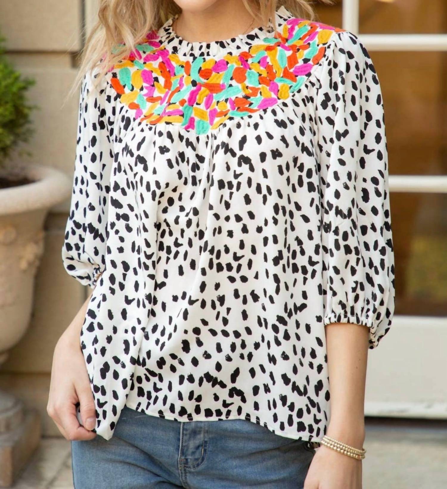Voy - Just Perfect Half Sleeve Dotted Top