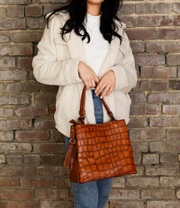 Jen & Co. Women's Olivia Crocodile Texture Hobo Bag in chocolate brown - women's bag - alternate view